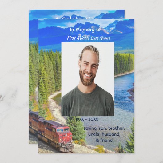 Celebration of Life Service Train Rail Railway 招待状 (正面/裏面)