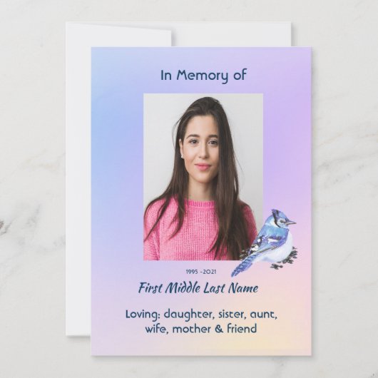 Celebration of Life Service Watercolor Bluejay 招待状 (正面)