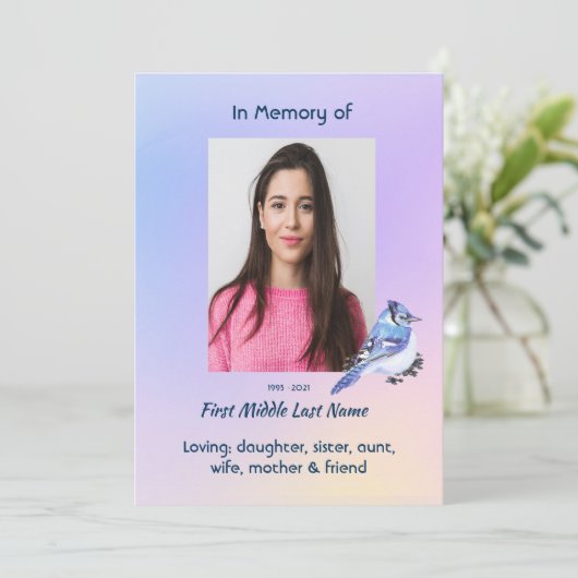 Celebration of Life Service Watercolor Bluejay 招待状 (スタンド正面)