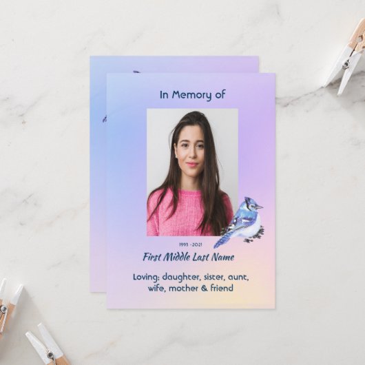 Celebration of Life Service Watercolor Bluejay 招待状 (正面/裏面インサイチュ)