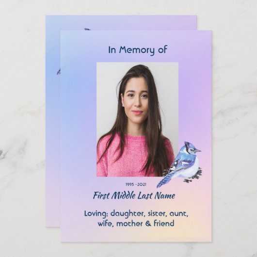 Celebration of Life Service Watercolor Bluejay 招待状 (正面/裏面)