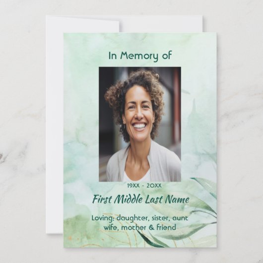 Celebration of Life Service Watercolor Foliage  招待状 (正面)