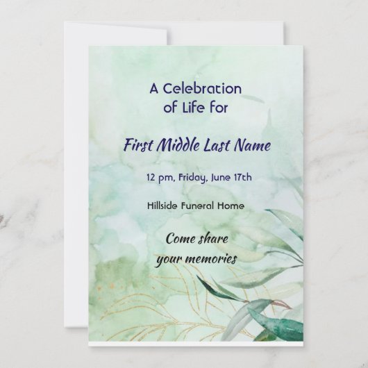 Celebration of Life Service Watercolor Foliage  招待状 (裏面)