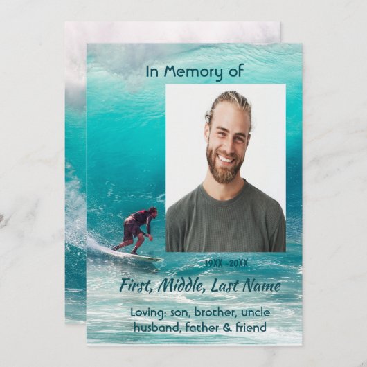 Celebration of Life Service  Wave Surfer Water 招待状 (正面/裏面)