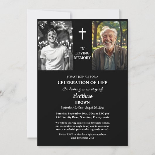 Celebration Of Life Then And Now 2 Photos Funeral 招待状 (正面)