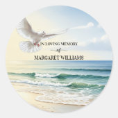 Celebration Of Life White Dove on Beach ラウンドシール (正面)