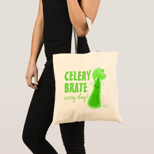 Celerybrate Every Day - Celery Pun トートバッグ (正面(商品))