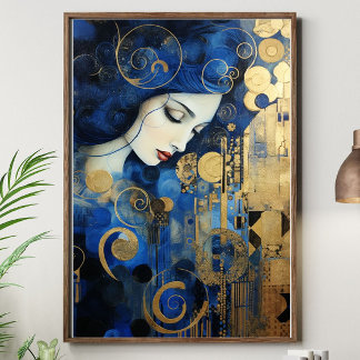 Celestia in Gold – Blue and Gold Art Deco Woman  キャンバスプリント