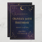 Celestial 30th Birthday Invitation | Navy & Gold 招待状 (正面/裏面)
