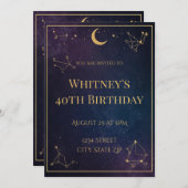 Celestial 40th Birthday Invitation | Elegant Gold 招待状 (正面/裏面)