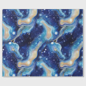 Celestial Abstract Galaxy Art in Blue Gold Swirls ラッピングペーパー (フラット)