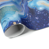 Celestial Abstract Galaxy Art in Blue Gold Swirls ラッピングペーパー (ロールコーナー)
