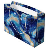 Celestial Abstract Galaxy Art in Blue Gold Swirls ラージペーパーバッグ (裏面アングル)