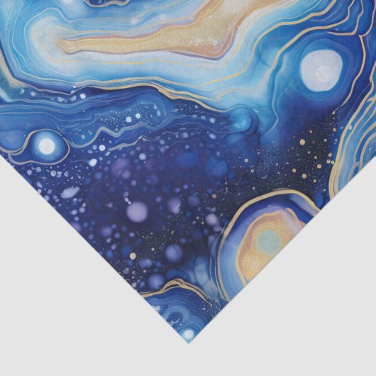 Celestial Abstract Galaxy Art in Blue Gold Swirls 薄葉紙 (詳細)