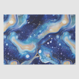 Celestial Abstract Galaxy Art in Blue Gold Swirls 薄葉紙