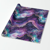 Celestial Agate Abstract Purple Blue Gold Swirls ラッピングペーパー (アンロールド)