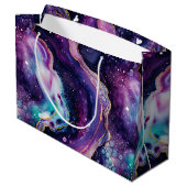 Celestial Agate Abstract Purple Blue Gold Swirls ラージペーパーバッグ (裏面アングル)