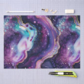 Celestial Agate Abstract Purple Blue Gold Swirls 薄葉紙 (クラフト)