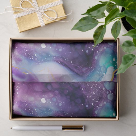 Celestial Agate Abstract Purple Blue Gold Swirls 薄葉紙 (ギフト)