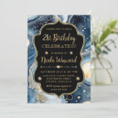 Celestial Agate | Elegant Cosmic Marble Birthday 招待状 (スタンド正面)