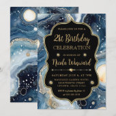 Celestial Agate | Elegant Cosmic Marble Birthday 招待状 (正面/裏面)