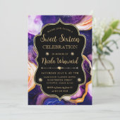 Celestial Agate | Purple Gold Marble Sweet 16 招待状 (スタンド正面)
