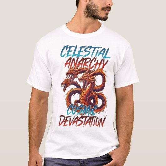Celestial Anarchy: Triple-Headed Cosmic Dragon Tee Tシャツ (正面)