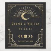 Celestial Art Deco black and gold ワインラベル (シングルラベル)