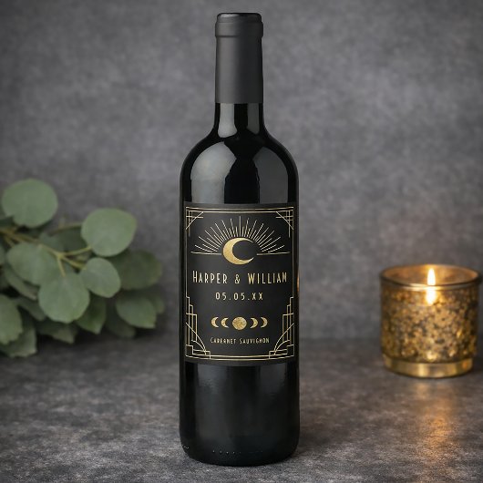 Celestial Art Deco black and gold ワインラベル