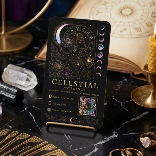 Celestial Astrology Luxury Black Gold QR 名刺
