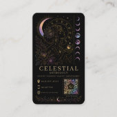 Celestial Astrology Luxury Black Gold QR 名刺 (正面)