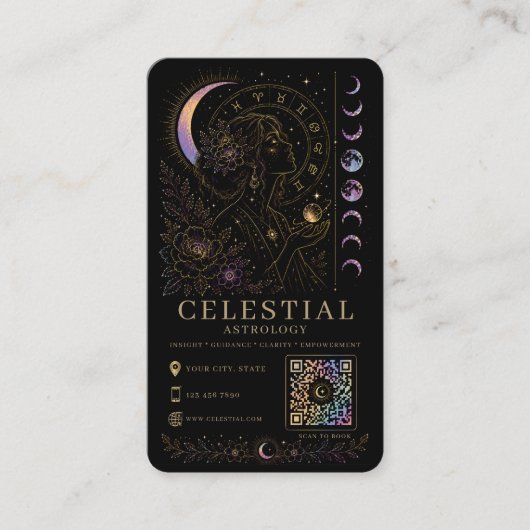 Celestial Astrology Luxury Black Gold QR  名刺 (正面)