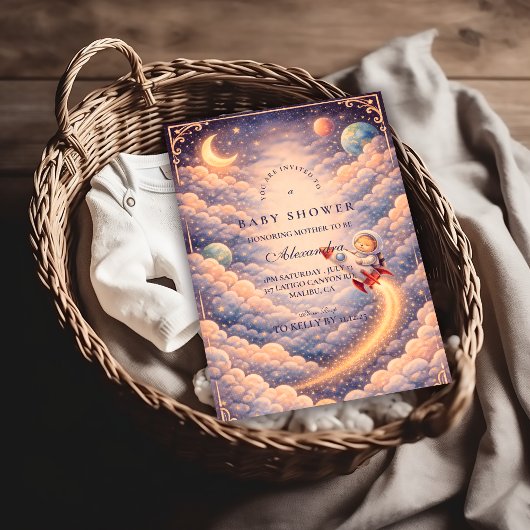 Celestial Astronaut Clouds Baby Shower 招待状