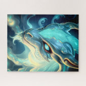 Celestial Azure Guardian Dragon with Glowing Eyes ジグソーパズル (横)