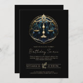 Celestial Balance Symbol Cosmic Black Gold Libra 招待状 (正面/裏面)