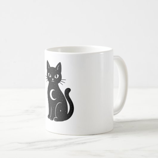 Celestial Black Cat with Crescent Moon | Mystical  コーヒーマグカップ (正面右)