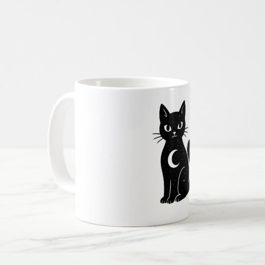 Celestial Black Cat with Crescent Moon | Mystical  コーヒーマグカップ (正面左)