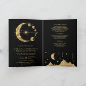 Celestial Black Gold Crescent Moon Phases Wedding 招待状 (内部)