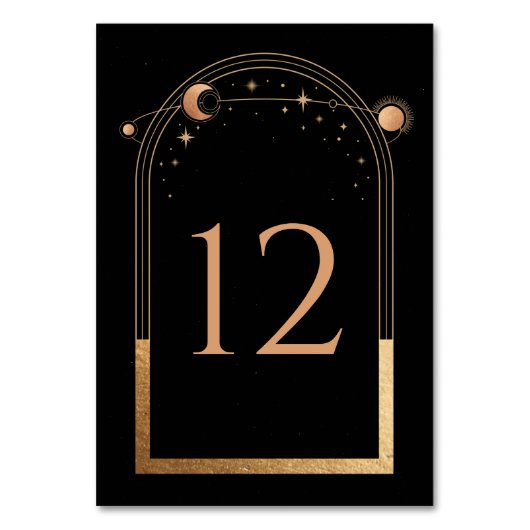 Celestial Black Gold Sun Moon Astronomy Wedding テーブルナンバー (正面)