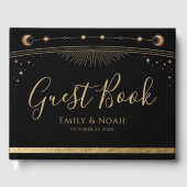 Celestial Black Gold Sun Moon Stars Wedding  ゲストブック (正面)