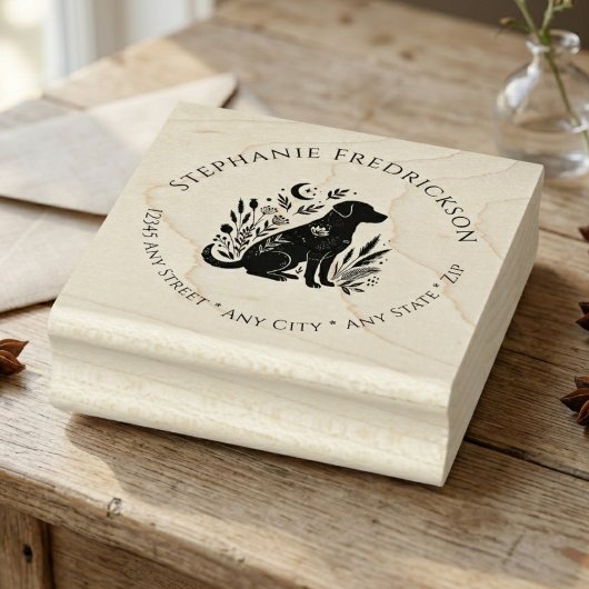 Celestial Black Lab Floral Return Address Stamp ラバースタンプ