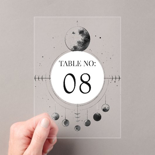 Celestial Black Moon Wedding Acrylic Table Number アクリル招待状 (インサイチュ (ポータブル))