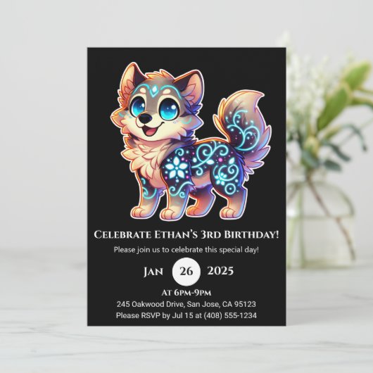 Celestial Bloom Wolf Birthday Invitation 招待状 (スタンド正面)