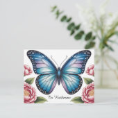 Celestial Blue Butterfly and Pink Peony with Text ポストカード (スタンド正面)
