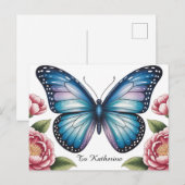 Celestial Blue Butterfly and Pink Peony with Text ポストカード (正面/裏面)