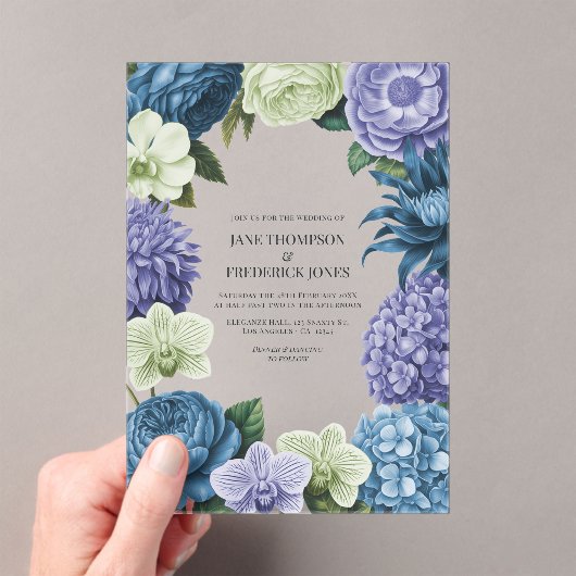 Celestial Blue, Frosted Indigo & Silver Pebble アクリル招待状 (インサイチュ (ポータブル))