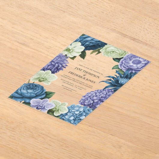 Celestial Blue, Frosted Indigo & Silver Pebble アクリル招待状 (レイダウン)