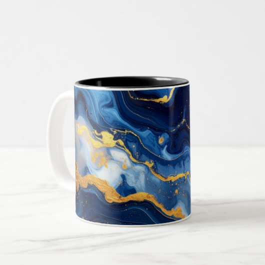 Celestial Blue & Gold Marble Luxury Mug ツートーンマグカップ (正面左)