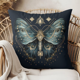 Celestial Blue Moth Witchmas Throw Pillow クッション