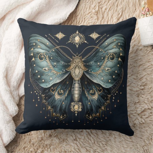 Celestial Blue Moth Witchmas Throw Pillow クッション (ブランケット)